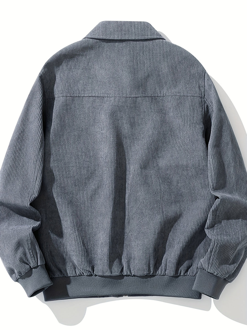 Men's Corduroy Jacket with Classic Collar and Zipper Closure