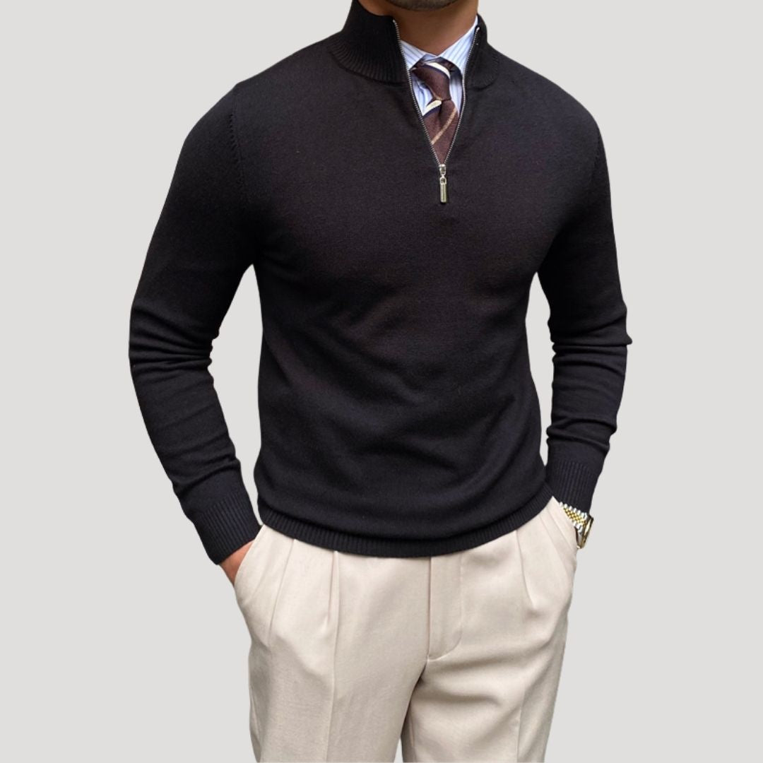 Men's Half Zip Sweater - Knitted Relaxed Fit for Winter