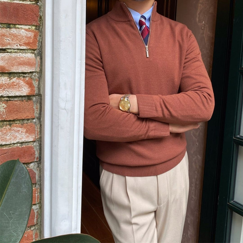 Men's Half Zip Sweater - Knitted Relaxed Fit for Winter