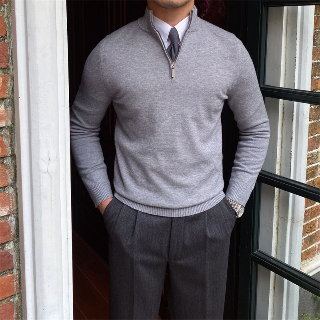 Men's Half Zip Sweater - Knitted Relaxed Fit for Winter