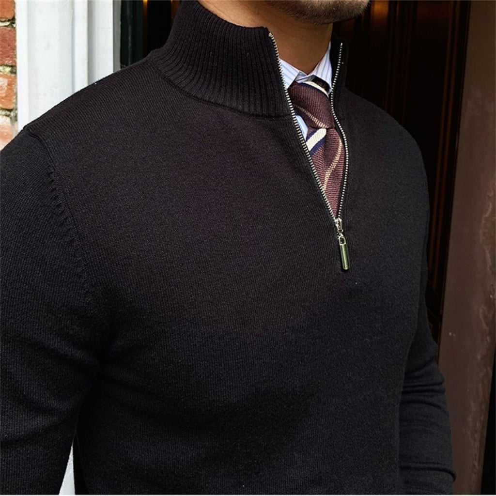 Men's Half Zip Sweater - Knitted Relaxed Fit for Winter