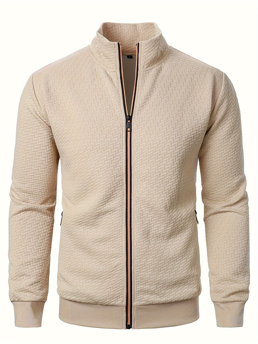 Men's Jacquard Jacket with Stand Collar and Zipper