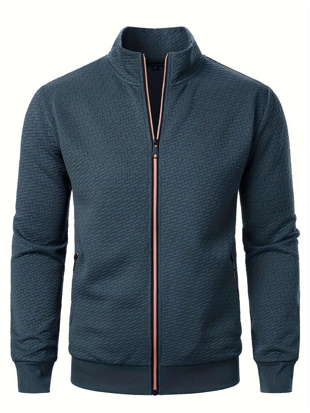 Men's Jacquard Jacket with Stand Collar and Zipper