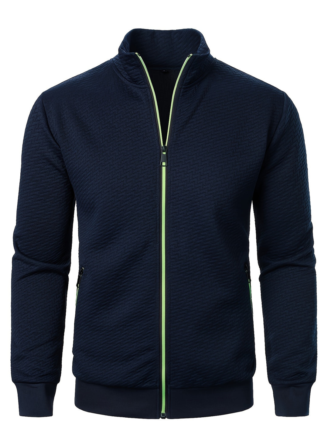 Men's Jacquard Jacket with Stand Collar and Zipper