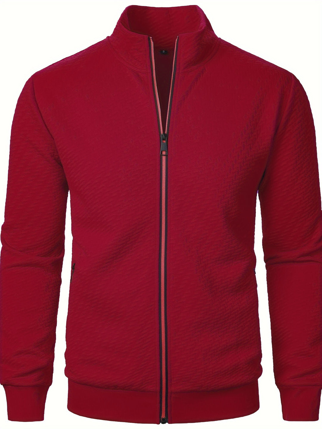 Men's Jacquard Jacket with Stand Collar and Zipper