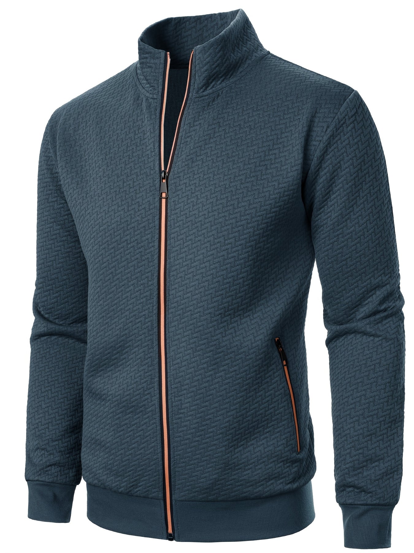 Men's Jacquard Jacket with Stand Collar and Zipper