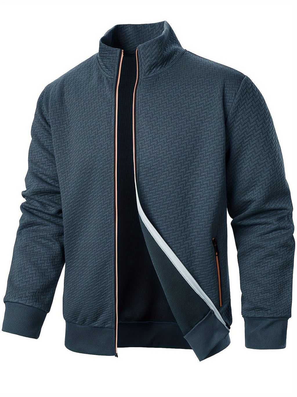 Men's Jacquard Jacket with Stand Collar and Zipper
