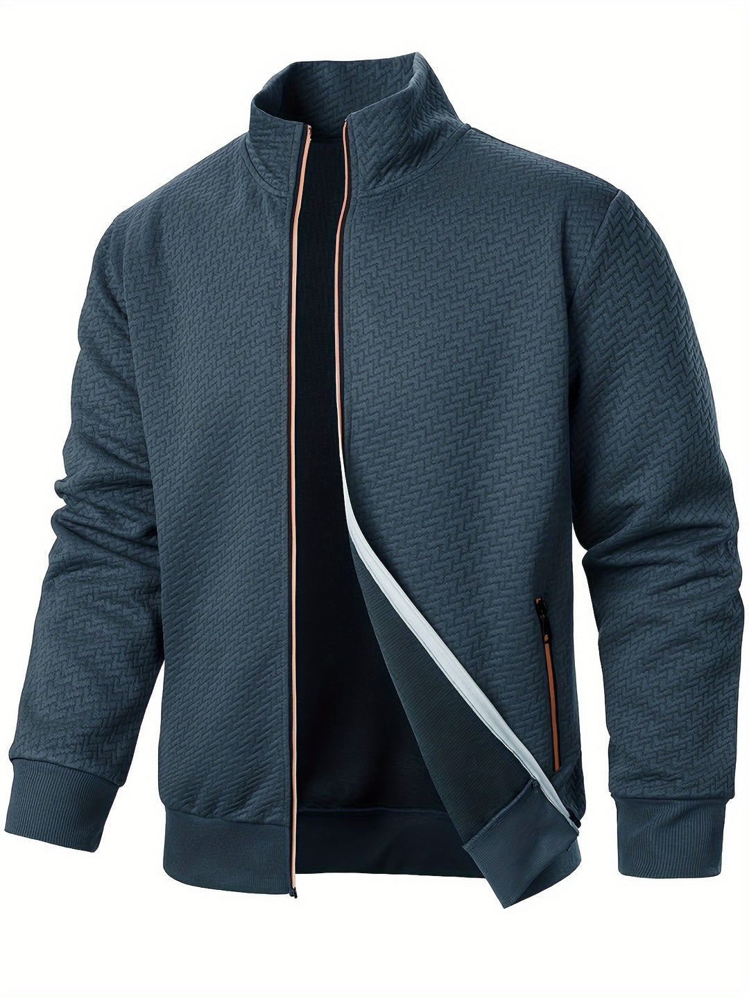 Men's Jacquard Jacket with Stand Collar and Zipper