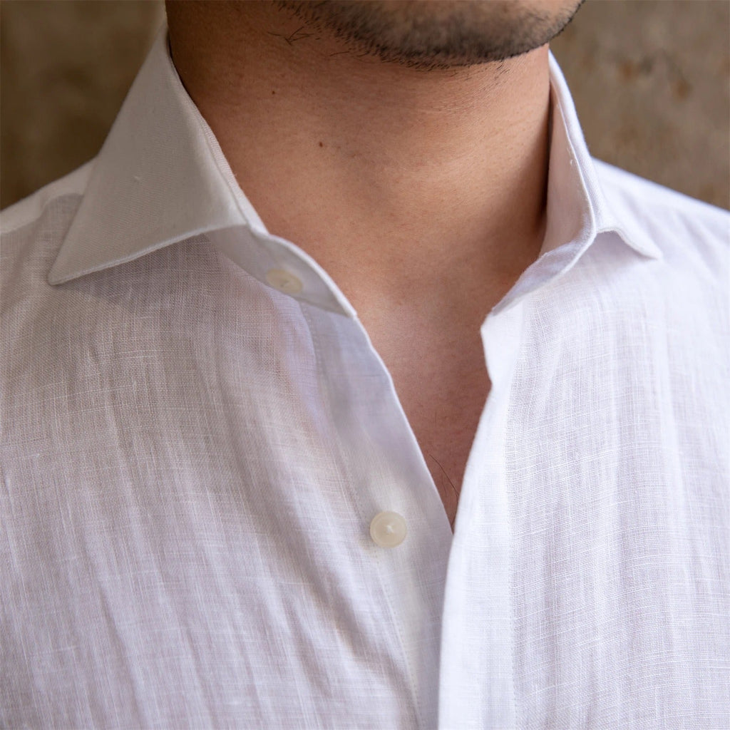 Men's Linen Shirt with Spread Collar