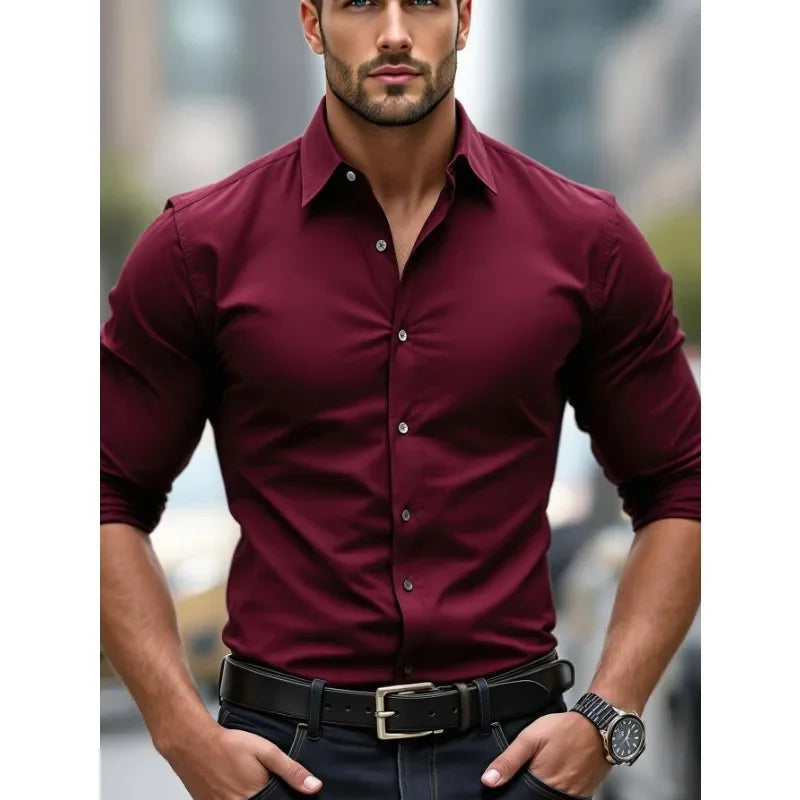 Men's Long Sleeve Elastic Fit Shirt