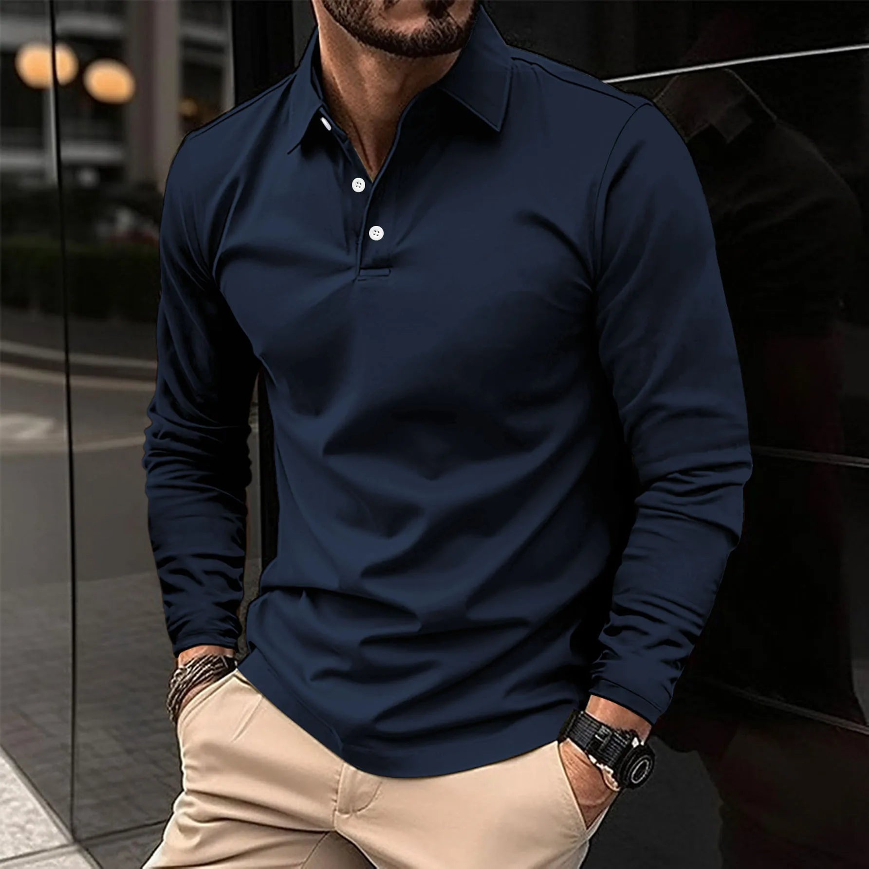 Men's Long Sleeve Polo Shirt - Classic Style and Comfort