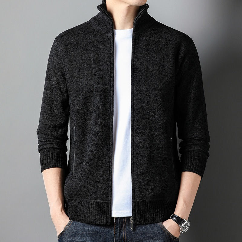 Men's Slim Fit Knit Cardigan Vest with Stand Collar