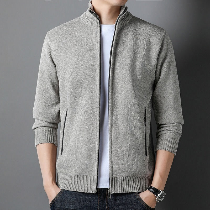Men's Slim Fit Knit Cardigan Vest with Stand Collar