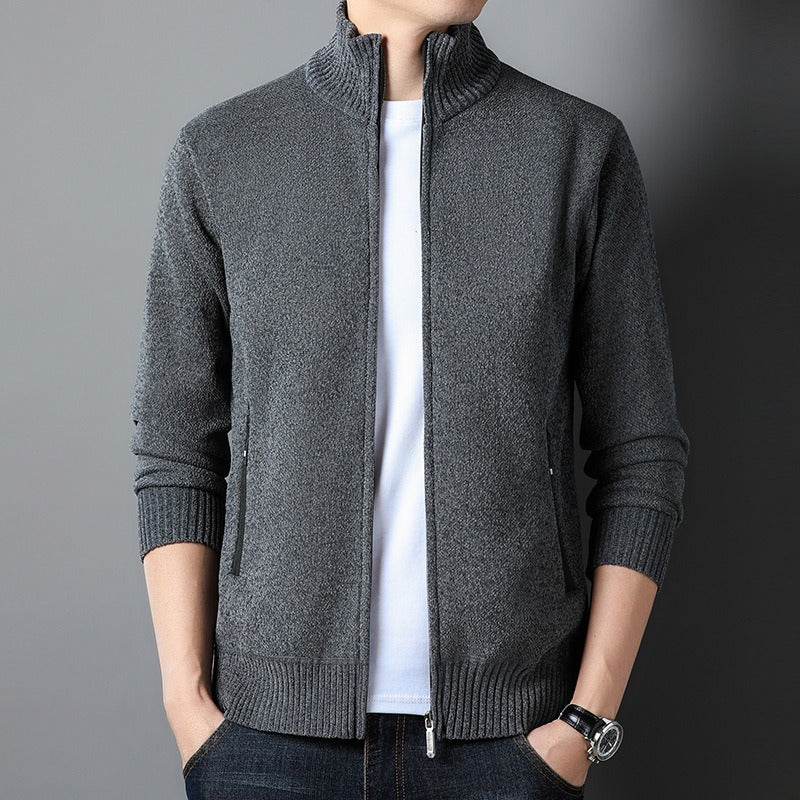 Men's Slim Fit Knit Cardigan Vest with Stand Collar