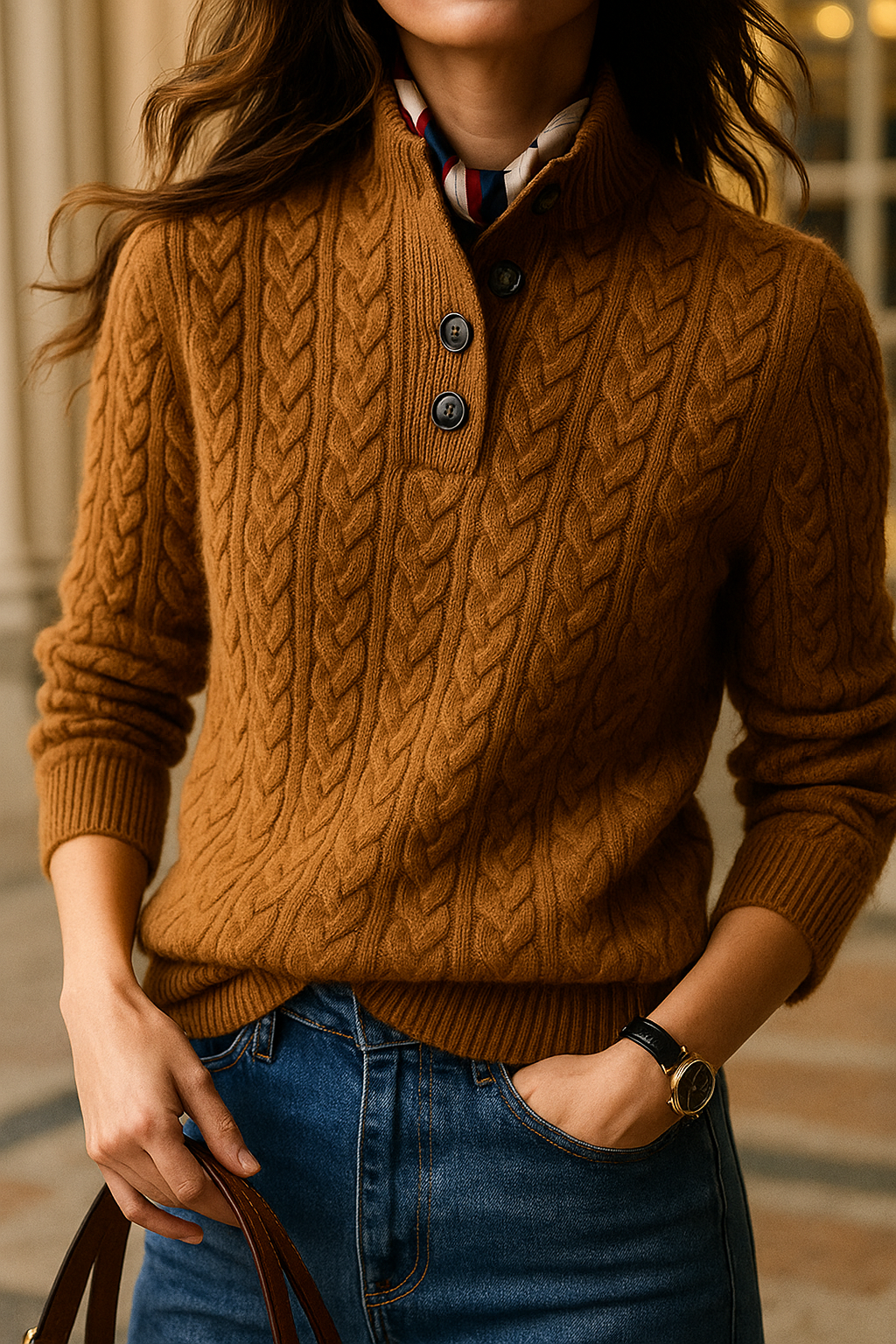 Women's Cable Knit Button-Up Sweater