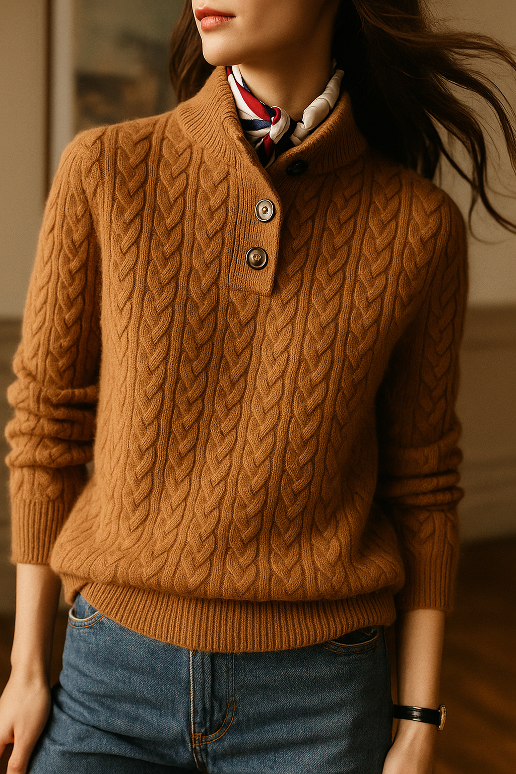Women's Cable Knit Button-Up Sweater