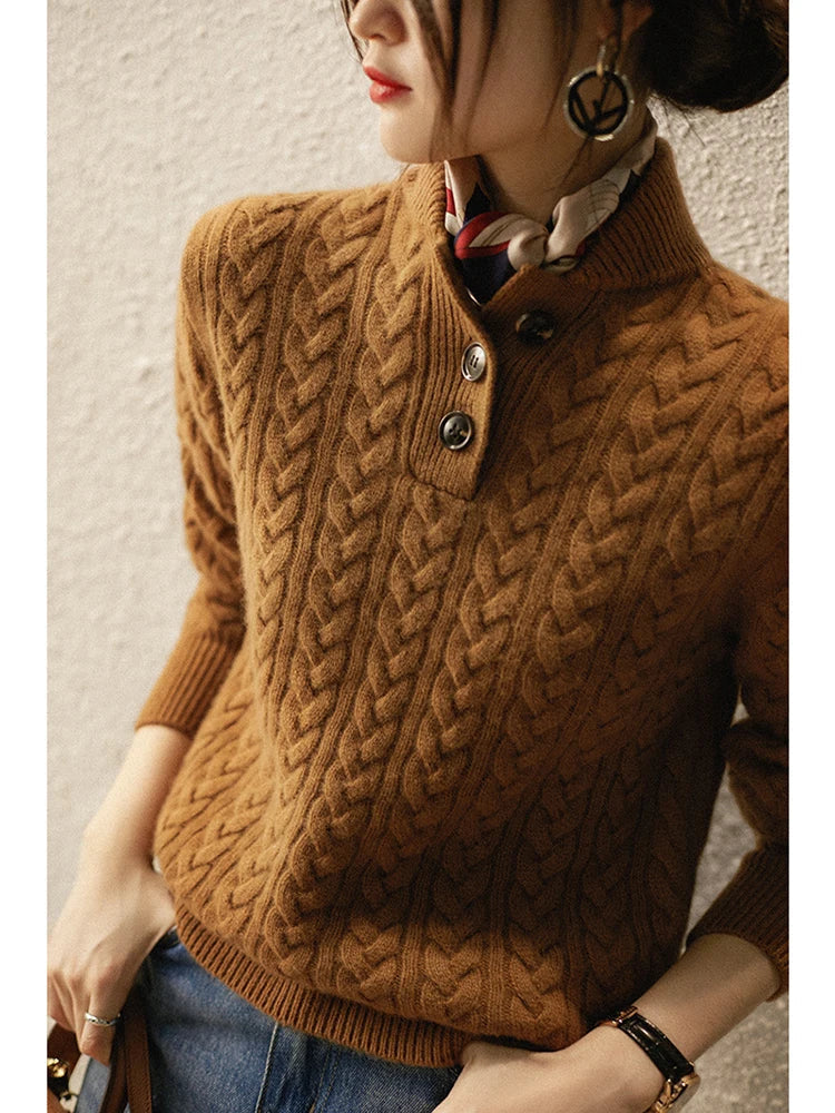 Women's Cable Knit Button-Up Sweater