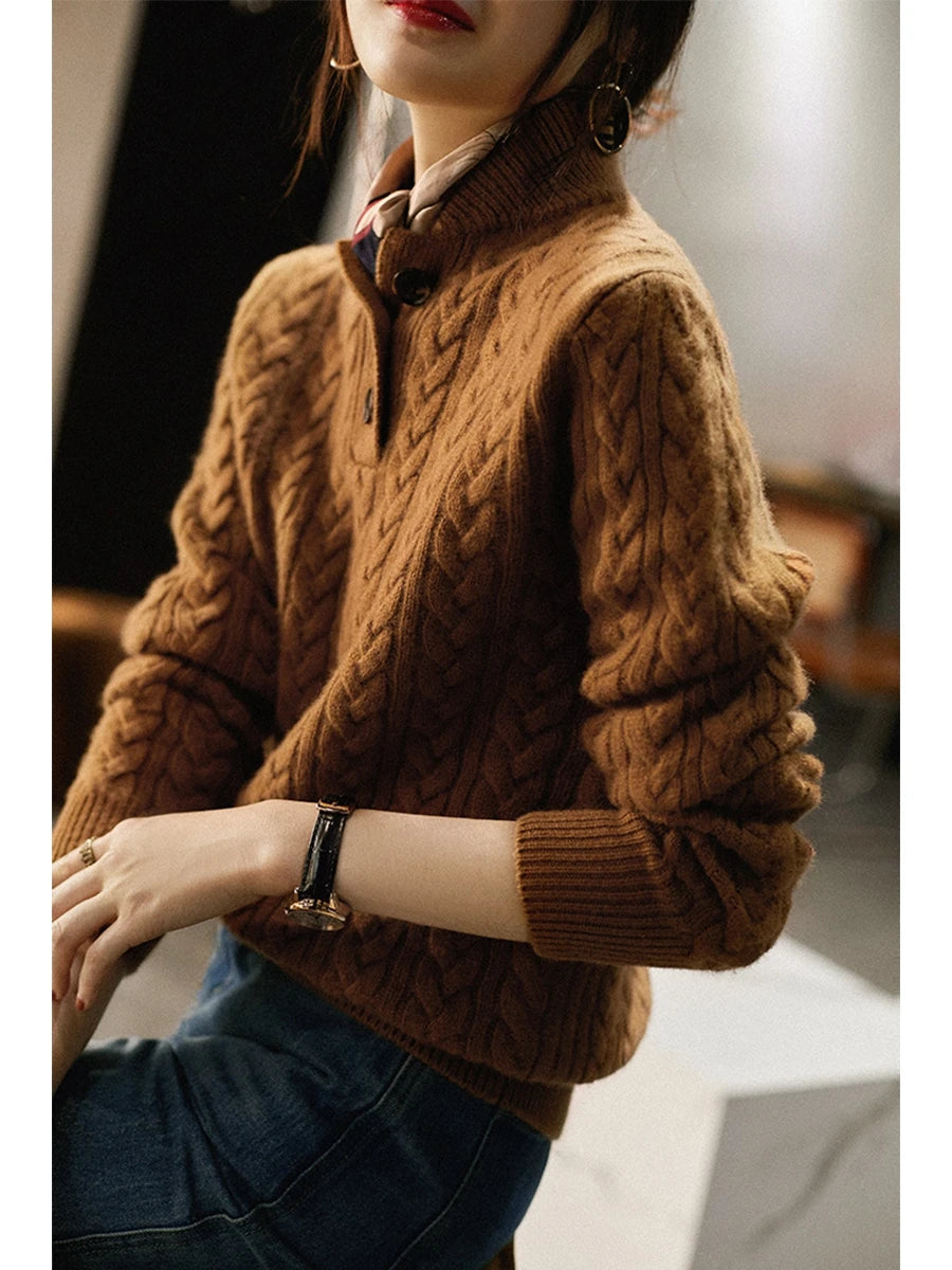 Women's Cable Knit Button-Up Sweater