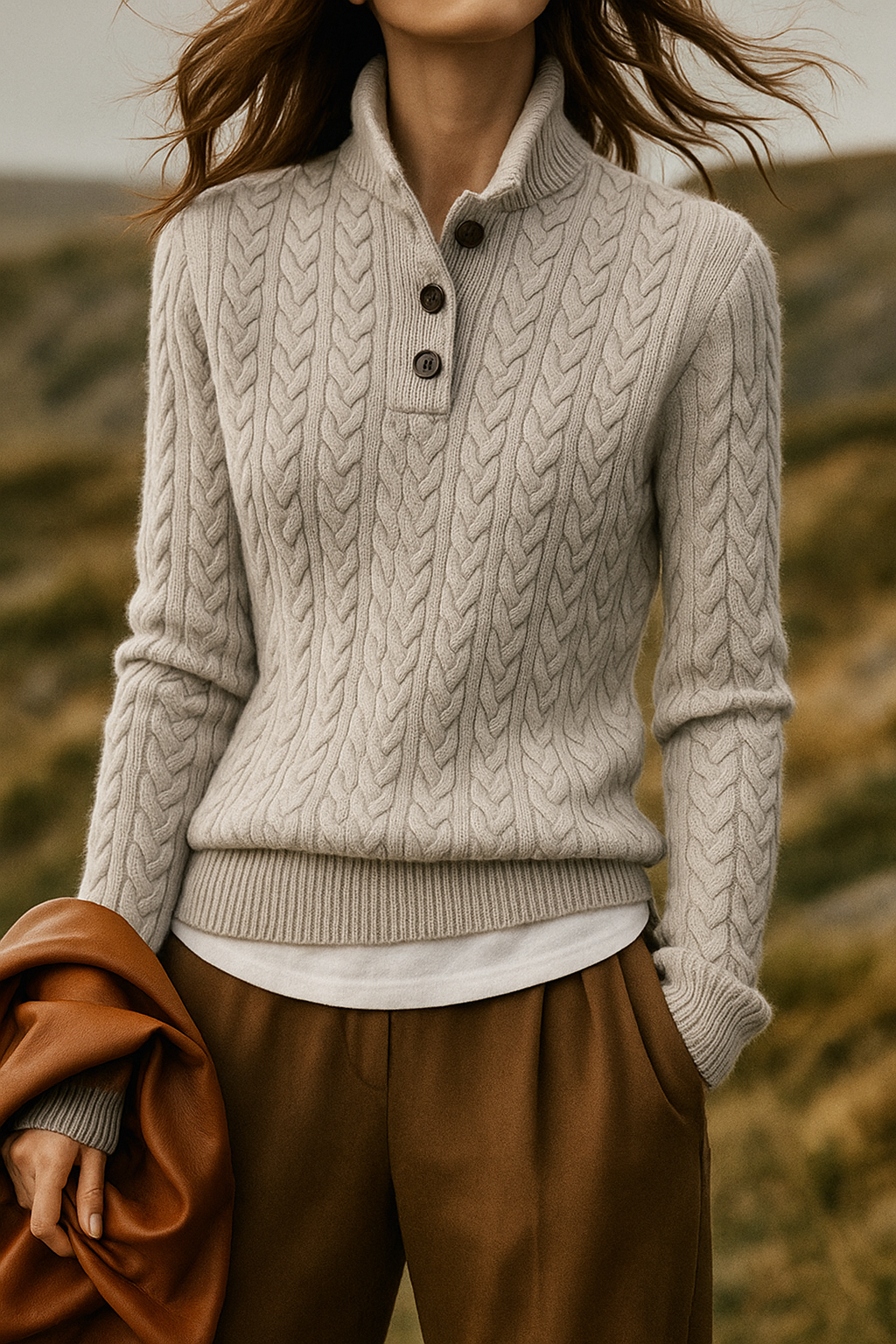 Women's Cable Knit Button-Up Sweater
