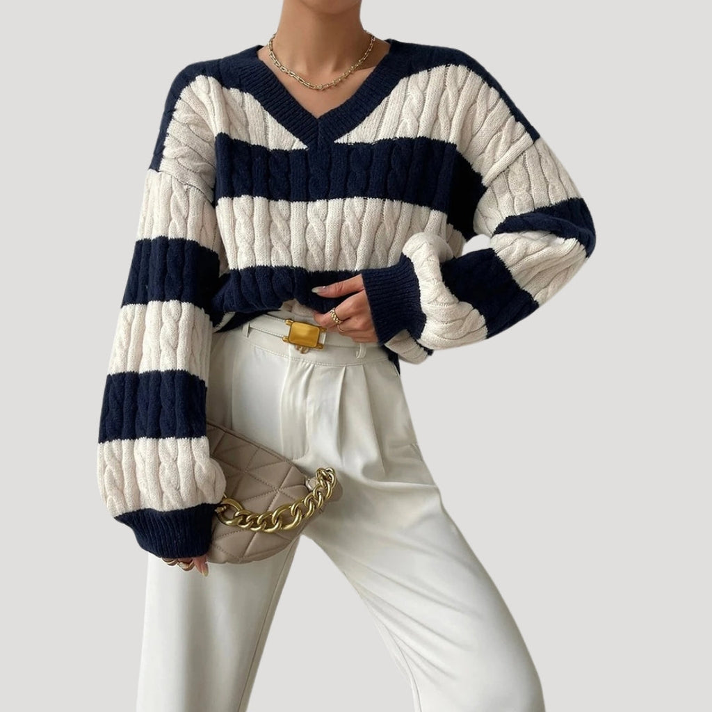 Women's Oversized V Neck Cable Knit Jumper