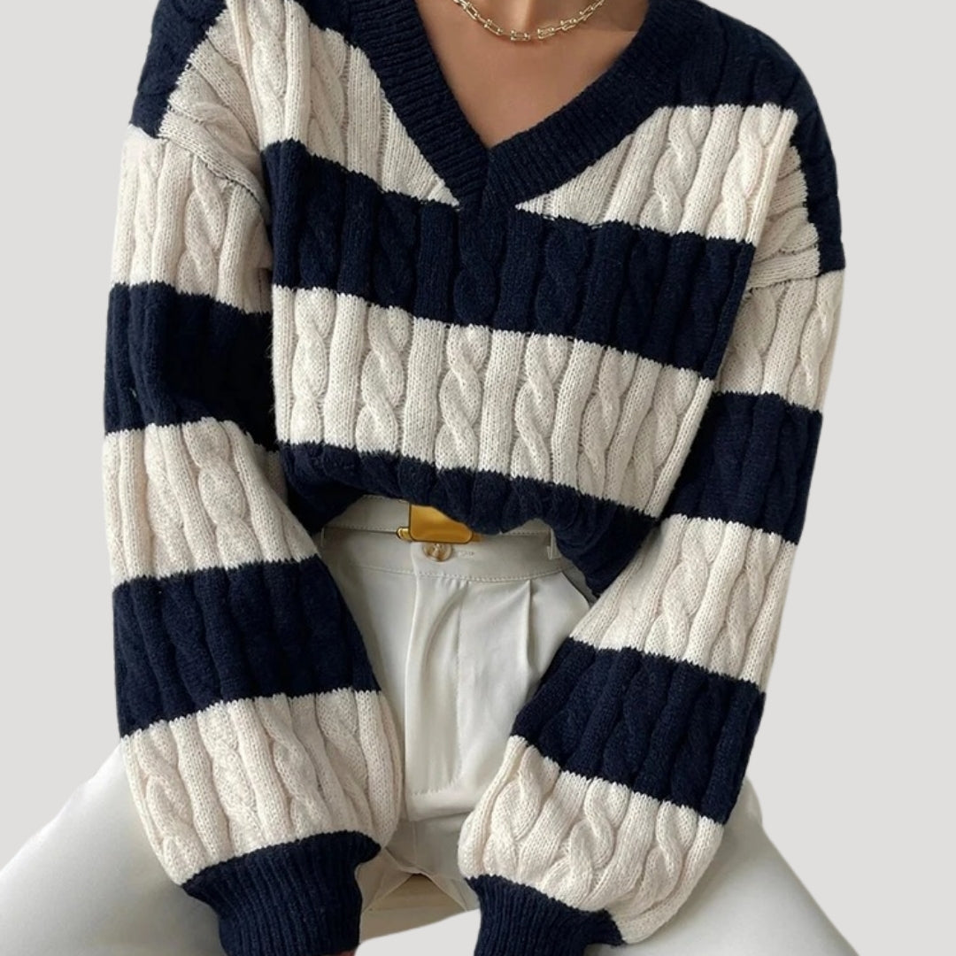 Women's Oversized V Neck Cable Knit Jumper
