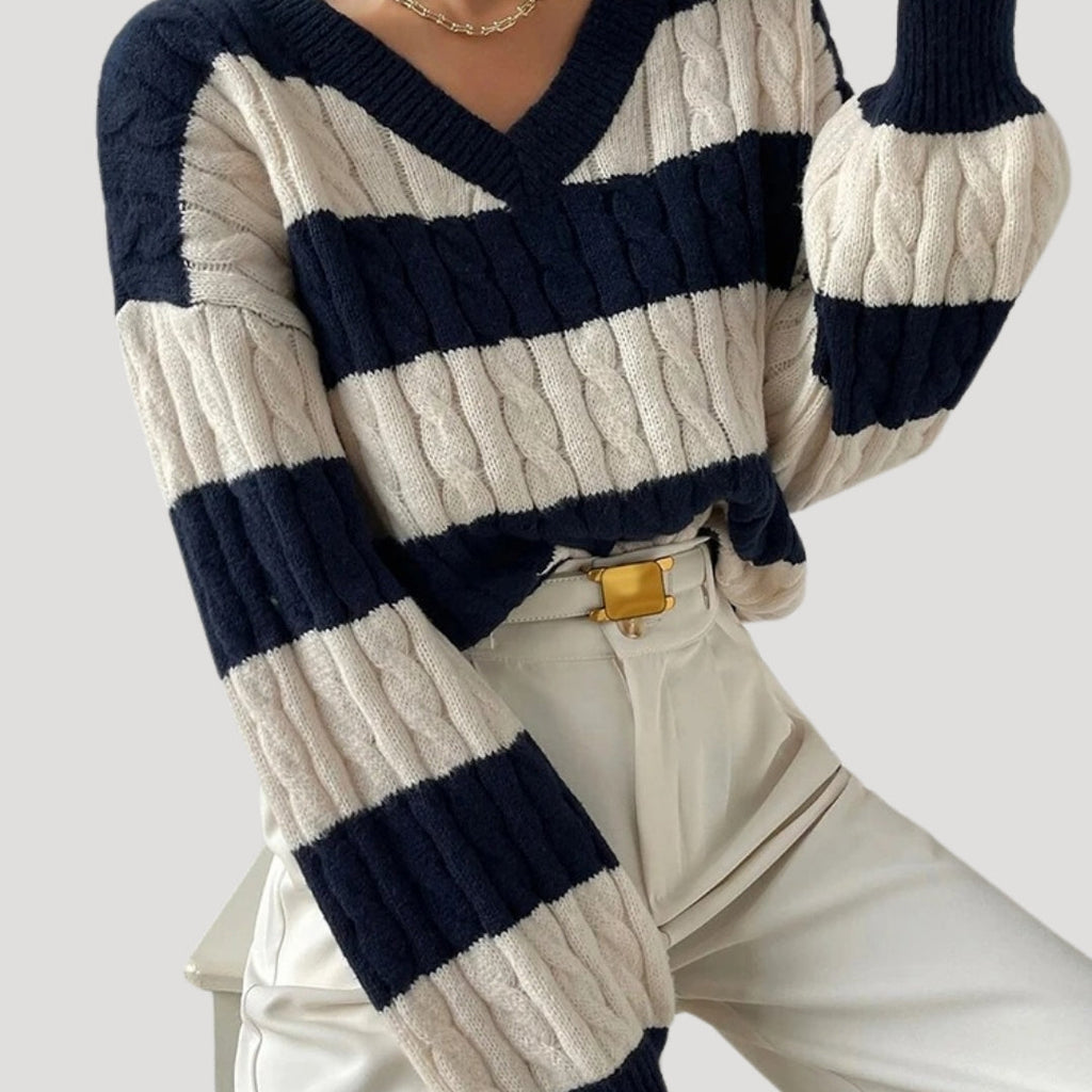 Women's Oversized V Neck Cable Knit Jumper