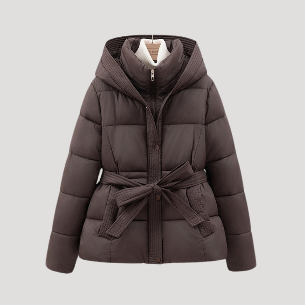 Women's Puffer Jacket with Hood and Belt for Winter Coats