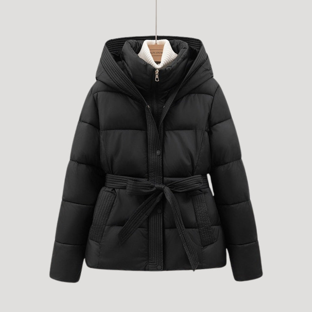 Women's Puffer Jacket with Hood and Belt for Winter Coats