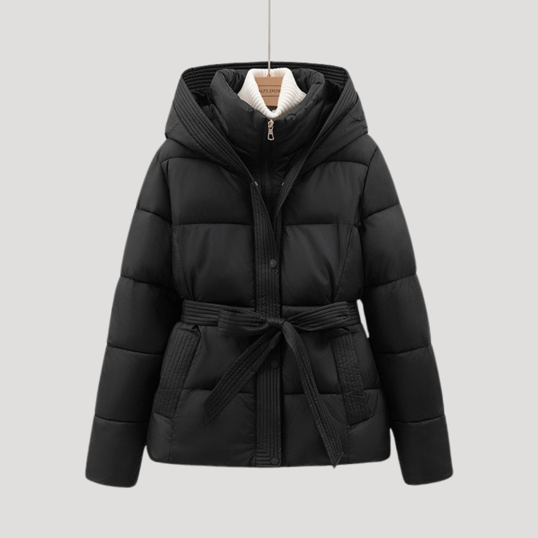 Women's Puffer Jacket with Hood and Belt for Winter Coats