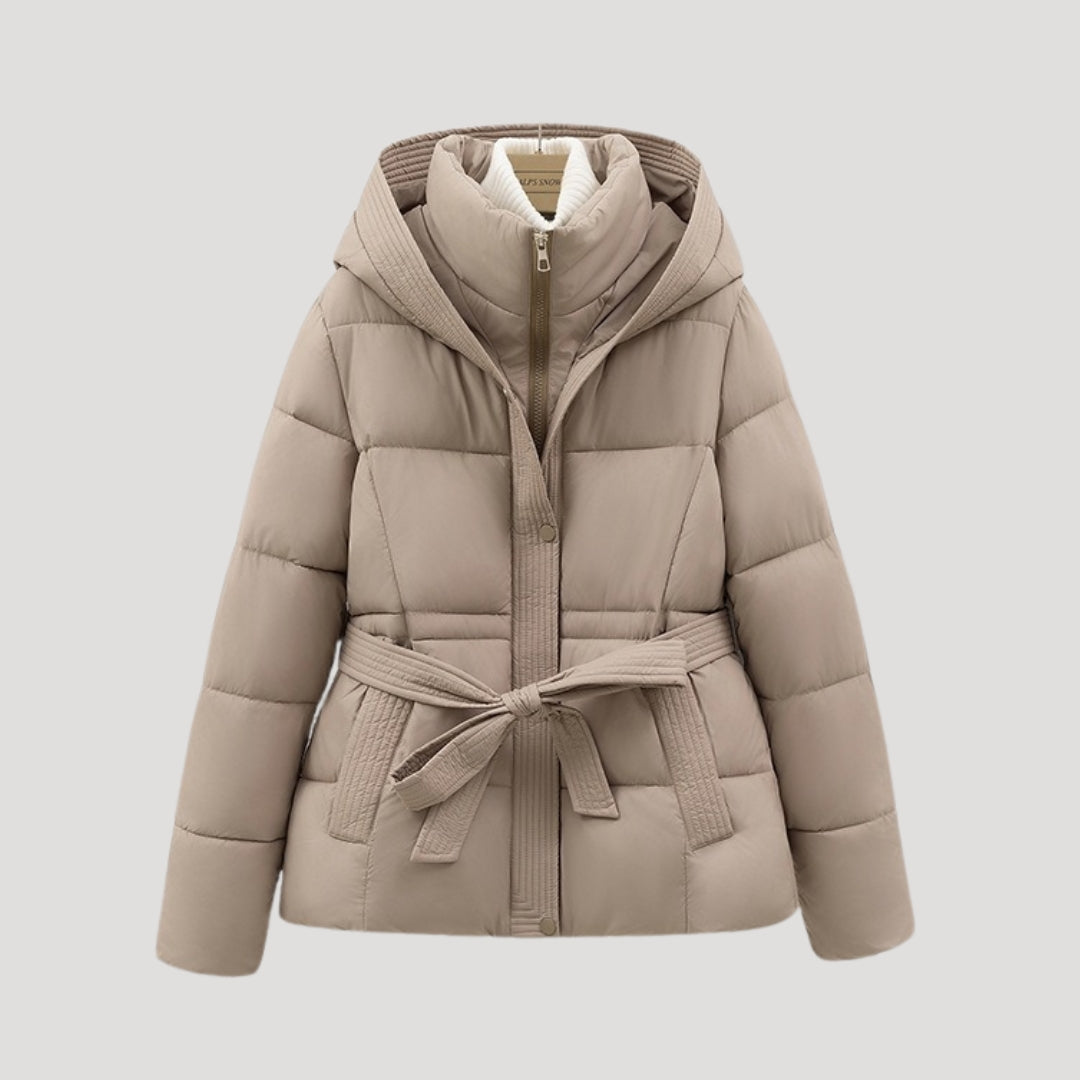 Women's Puffer Jacket with Hood and Belt for Winter Coats