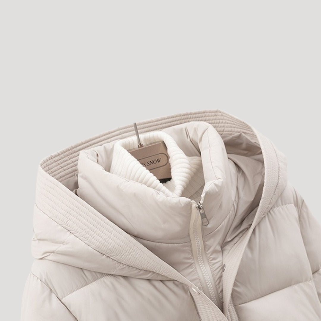 Women's Puffer Jacket with Hood and Belt for Winter Coats