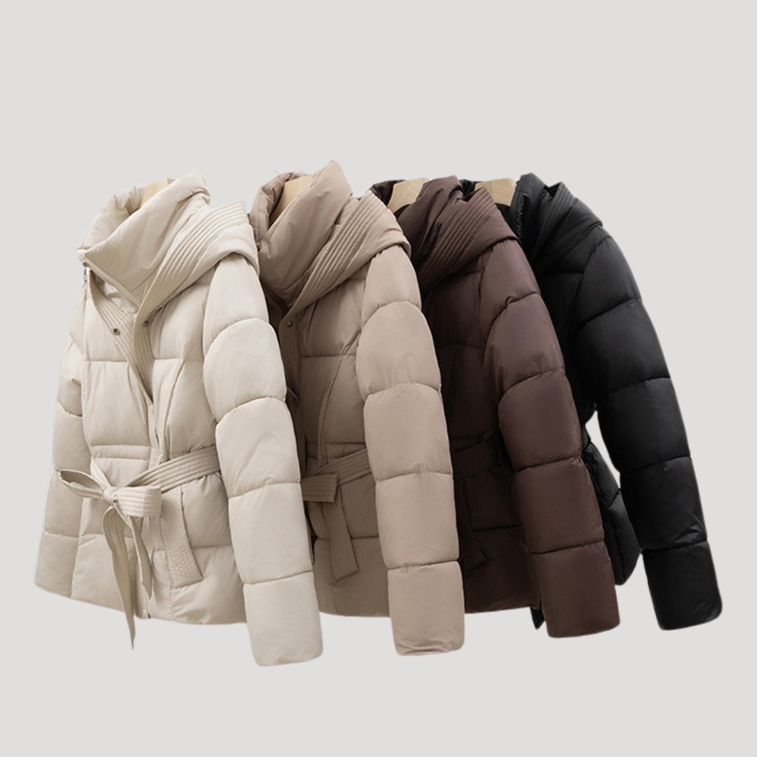 Women's Puffer Jacket with Hood and Belt for Winter Coats