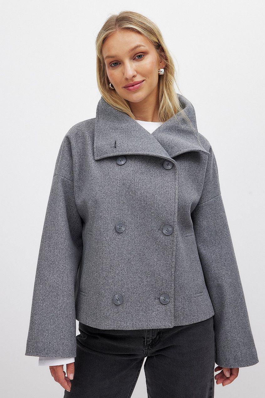 Women's Short Wool Jacket with Double Snap Closure